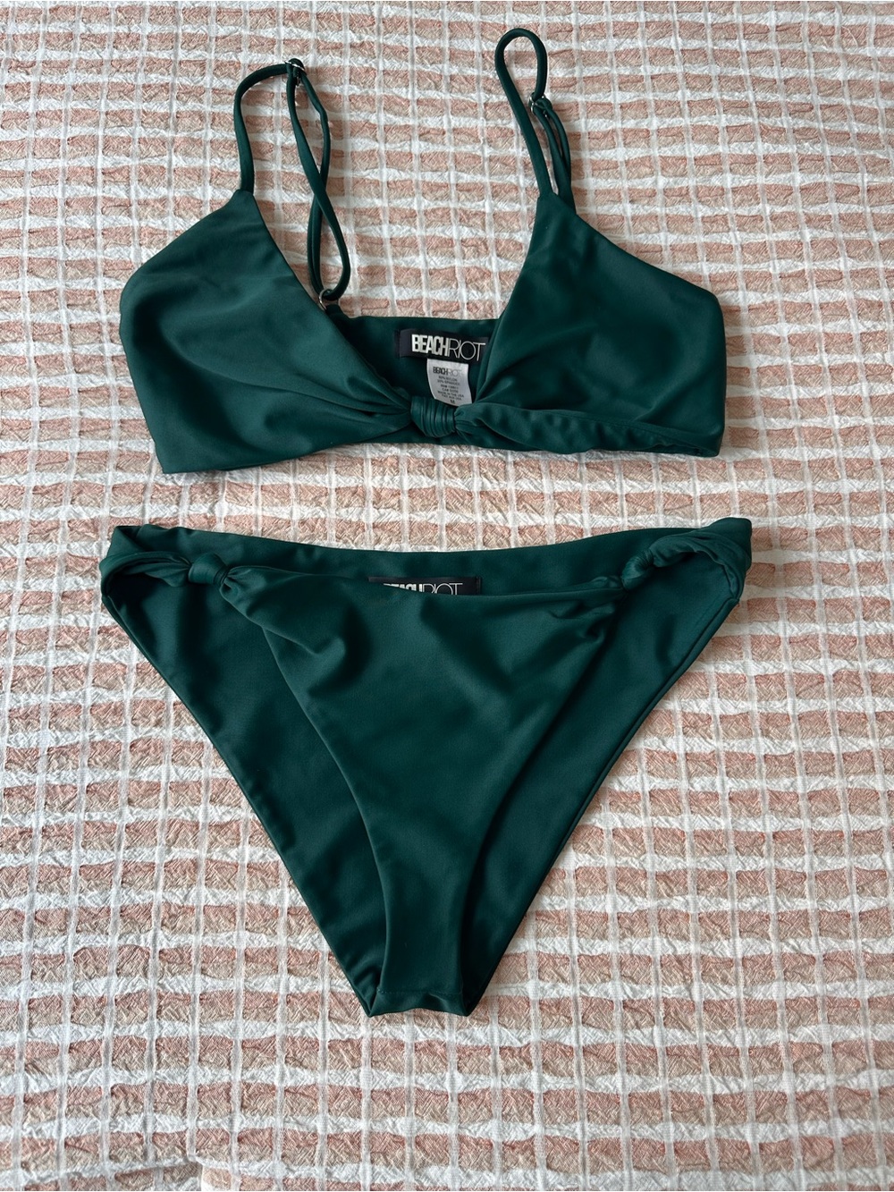 Beach Riot Dark Emerald Knot-Front Bikini Set M top/ S bottom